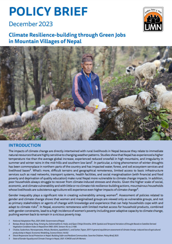 Climate Resilience - building through Green Jobs in Mountain Villages of Nepal