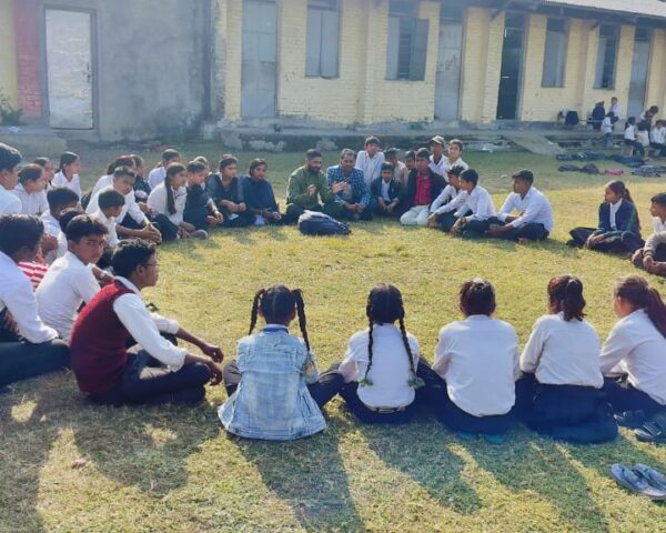 Assistant Education Officer is facilitating the child club meeting at Swantantra Secondary School in Mayadevi-5.